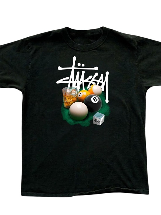 Gildan Other - Gildan Stüssy Black Graphic Tee with Pool Balls & Drink
